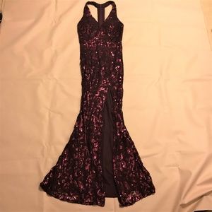 Prom Dress Evening Gown Burgundy Lace & Sequins